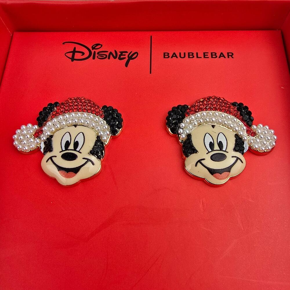 Disney x BaubleBar Mickey Mouse Santa Hat Christmas Stud Earrings